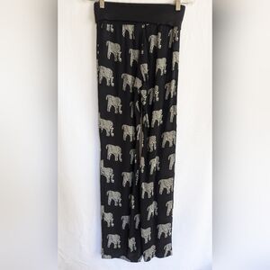Women's Small Black Elephant Print Summer Pants Retreat Yoga Spiritual Thin